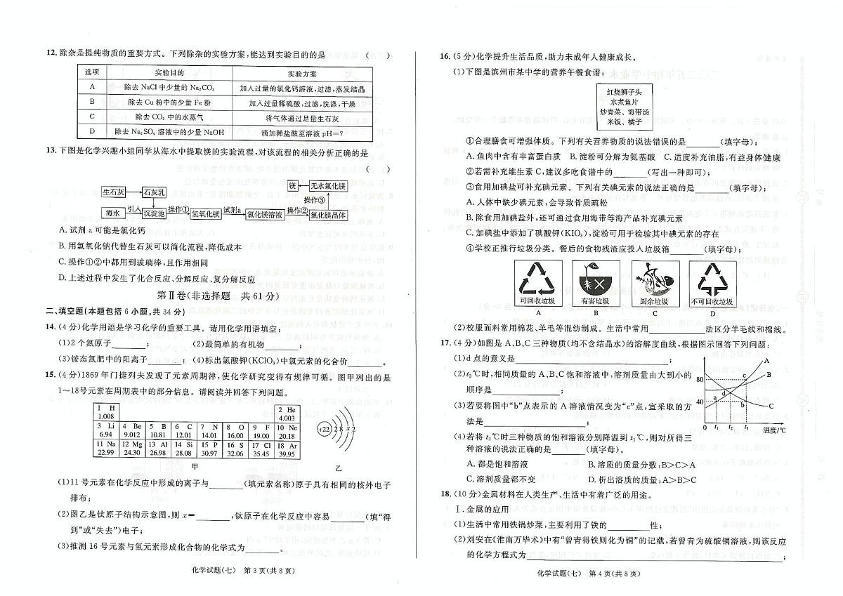 2025年山东省滨州市经济技术开发区莲华学园中考化学模拟试题七（中考模拟）第2页