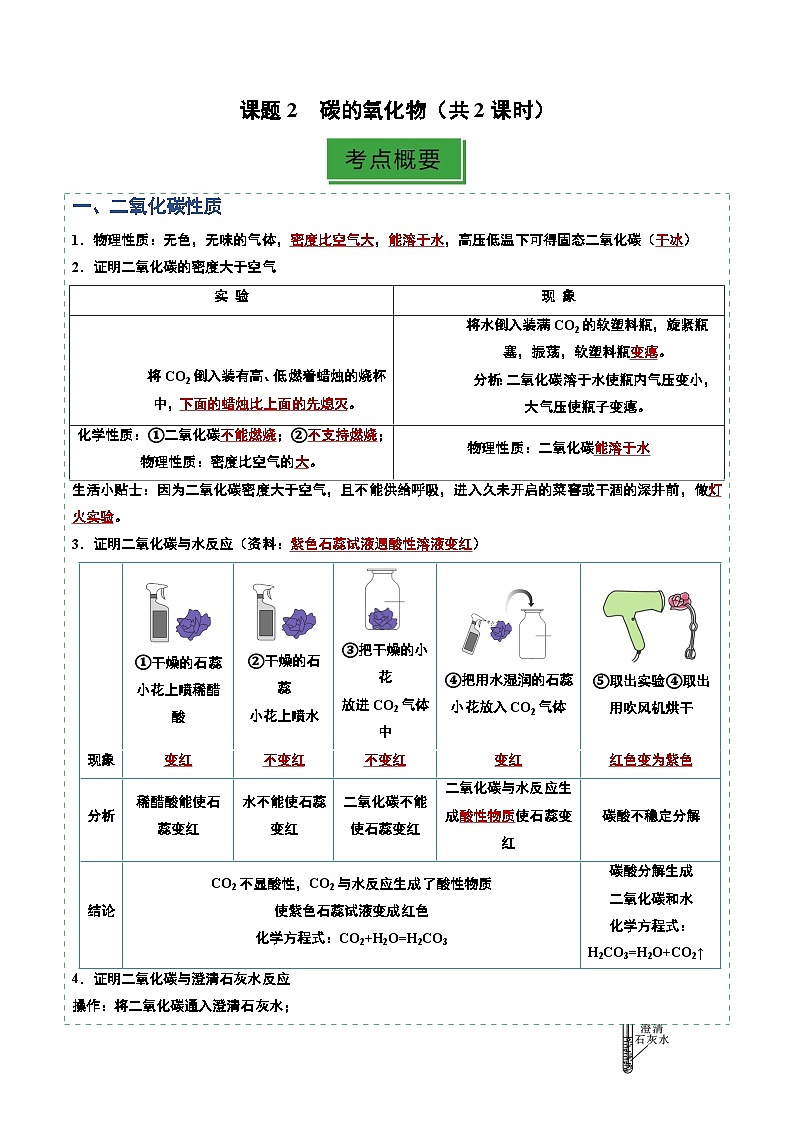 课题2 碳的氧化物（共2课时）（分层练习）（解析版）第1页