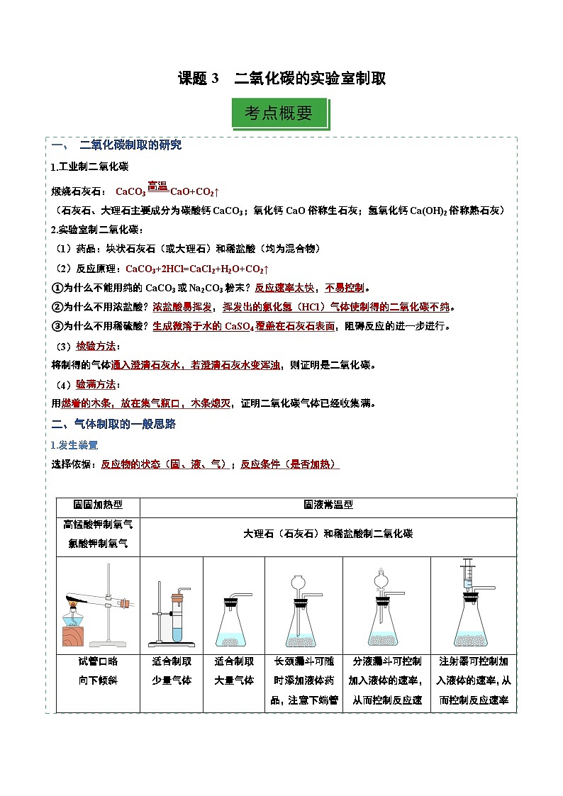 课题3 二氧化碳的实验室制取（分层作业）（解析版）第1页