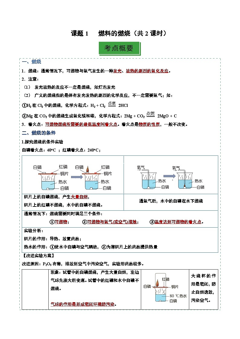 课题1 燃料的燃烧（共2课时）（分层练习）（解析版）第1页