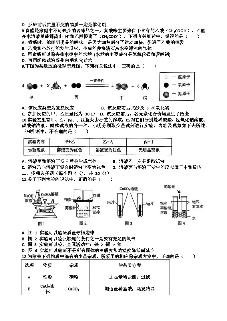 2025年济南历下区九年级中考化学三模考试试题（含答案）第2页