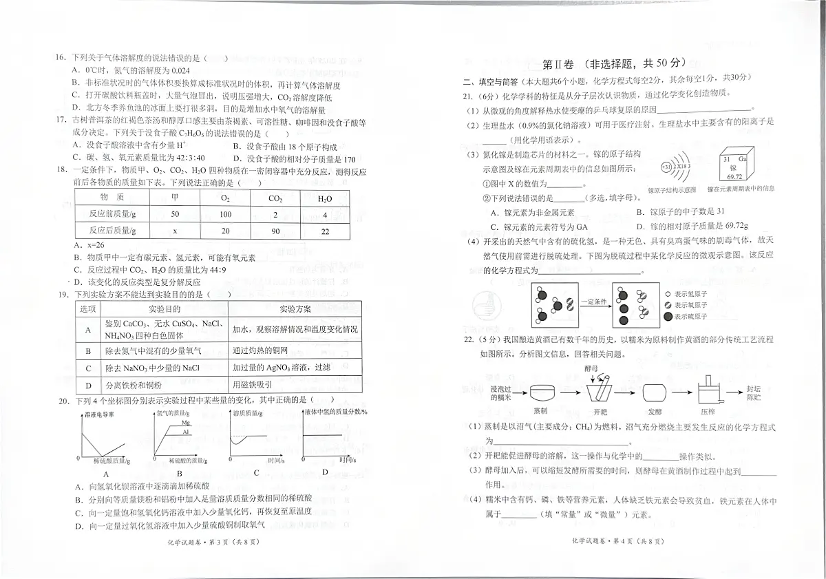 化学试卷第2页