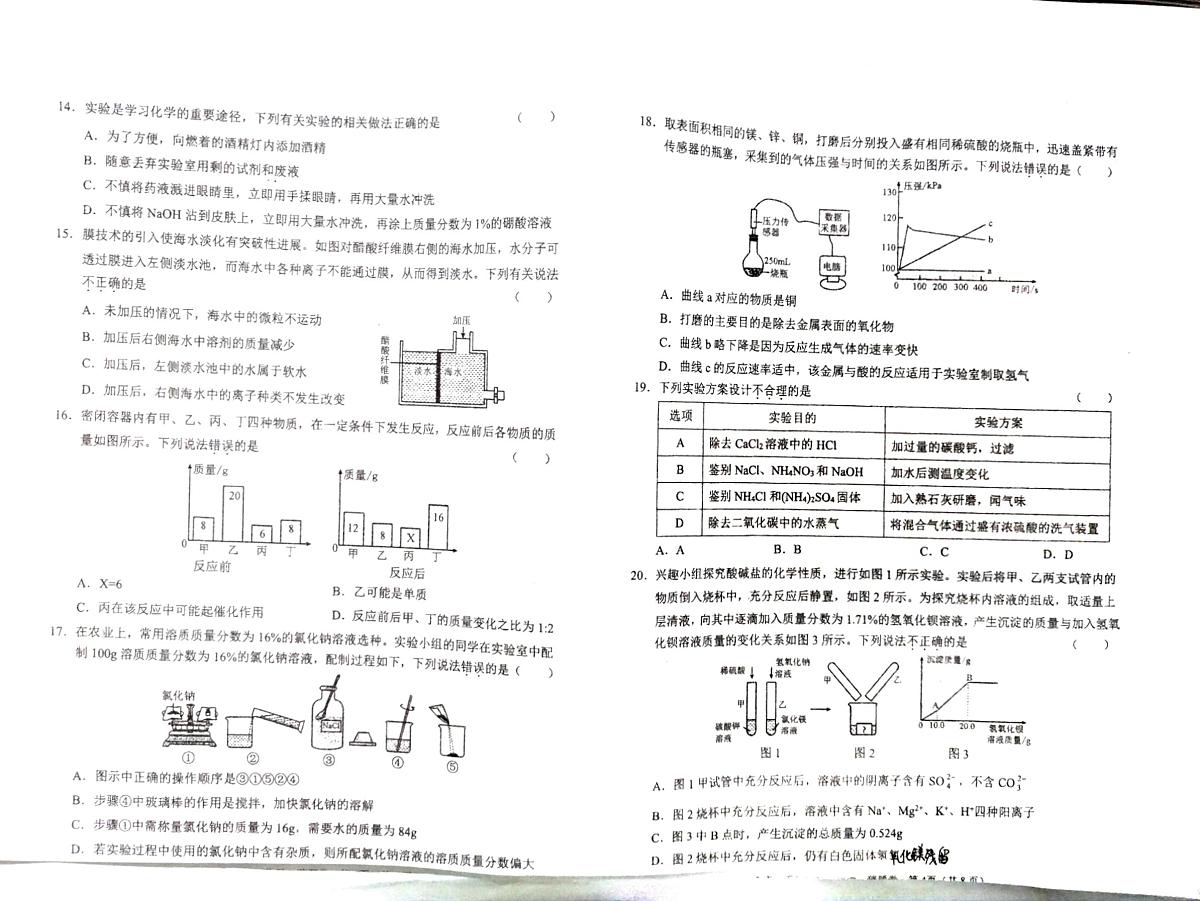 2025年云南省石林县鹿阜中学九年级5月月考化学卷第2页