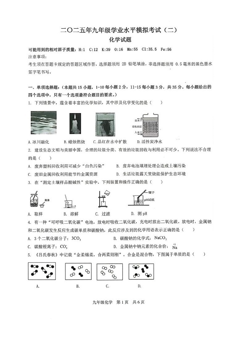 2025年山东省菏泽市巨野县中考二模化学试题（中考模拟）第1页