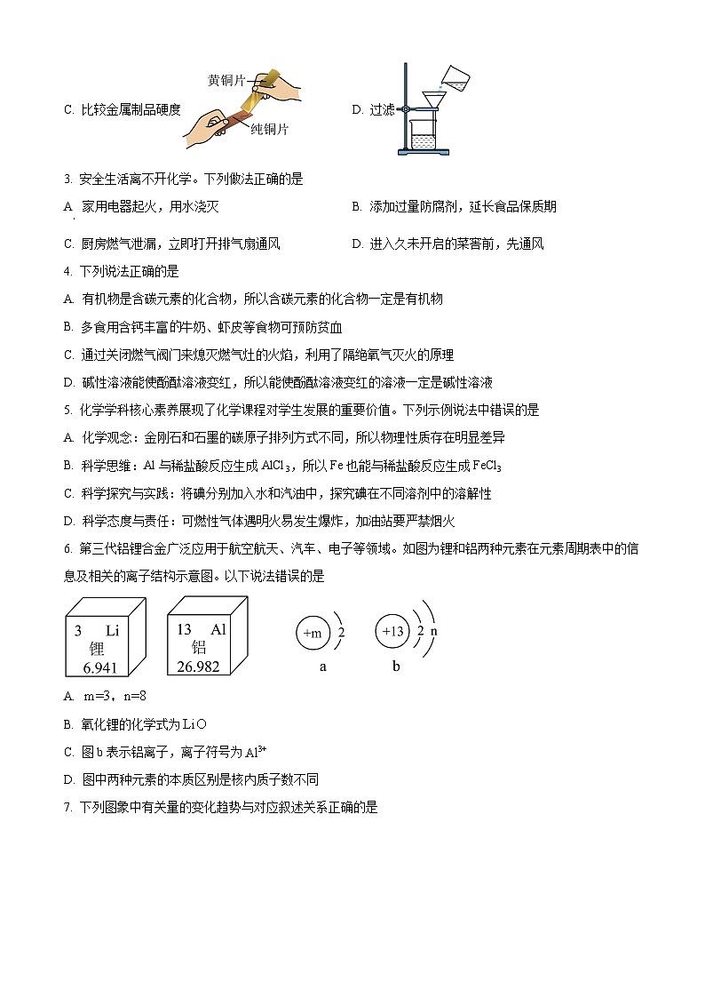 2025年山东省济南市章丘区中考二模化学试题（中考模拟）第2页