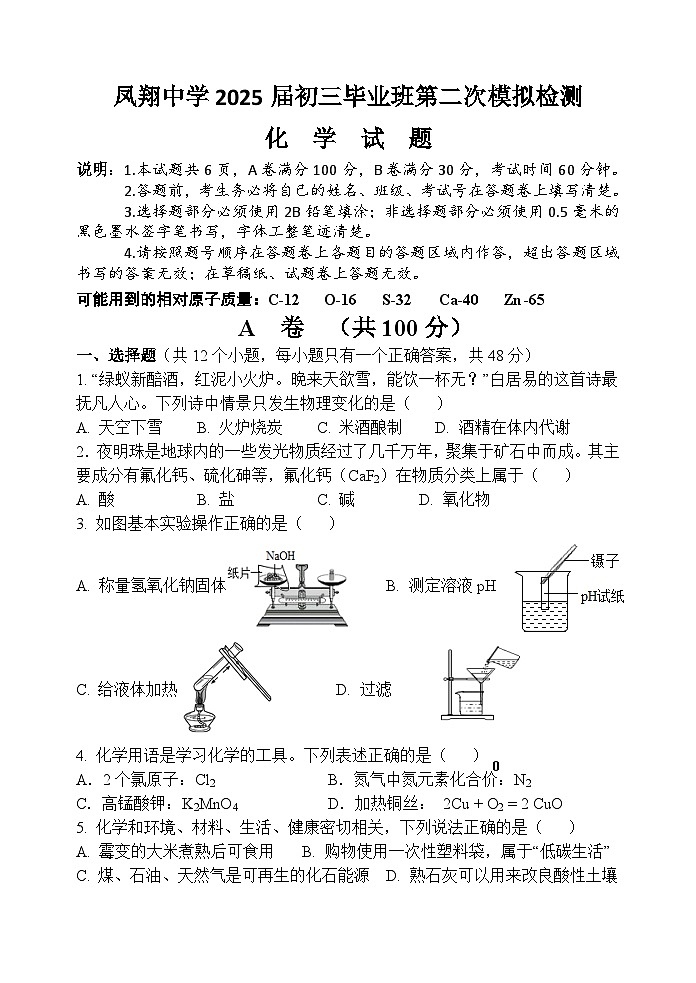 2025年四川省内江市威远县凤翔中学九年级下学期第二次模拟考试化学试题（中考模拟）第1页