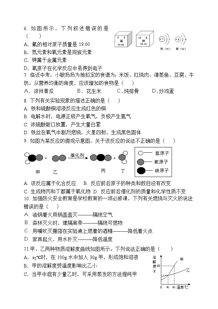 2025年四川省内江市威远县凤翔中学九年级下学期第二次模拟考试化学试题（中考模拟）第2页