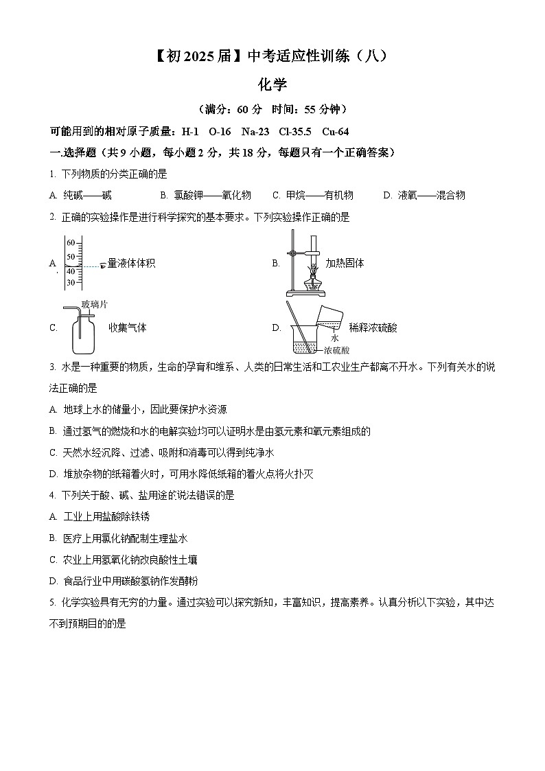 2025年陕西省西安国际港务区铁一中陆港初级中学中考八模化学试题（中考模拟）第1页