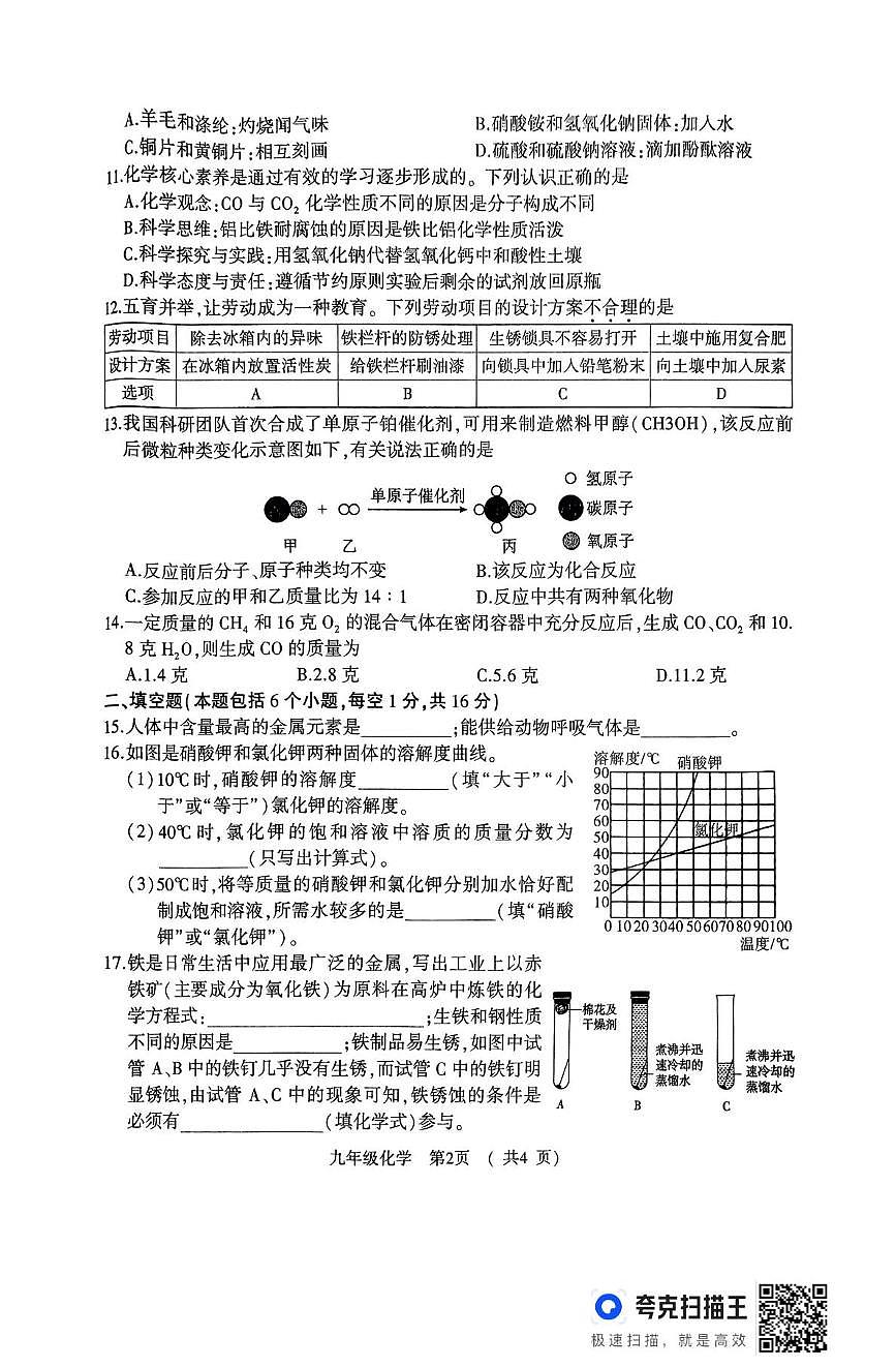 2025年河南省驻马店市驿城区部分初中联考九年级下期一模化学试题第2页