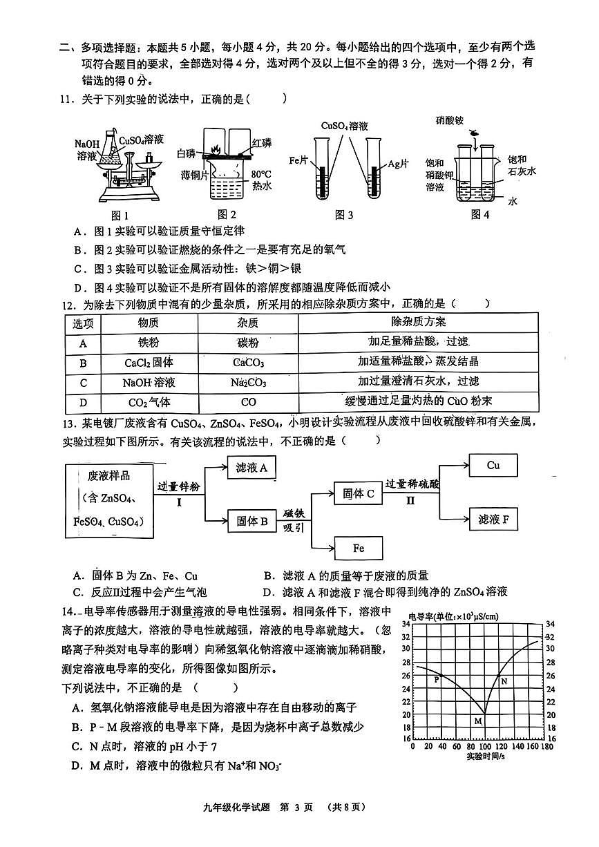 2025年济南市历下区中考三模化学试题第3页