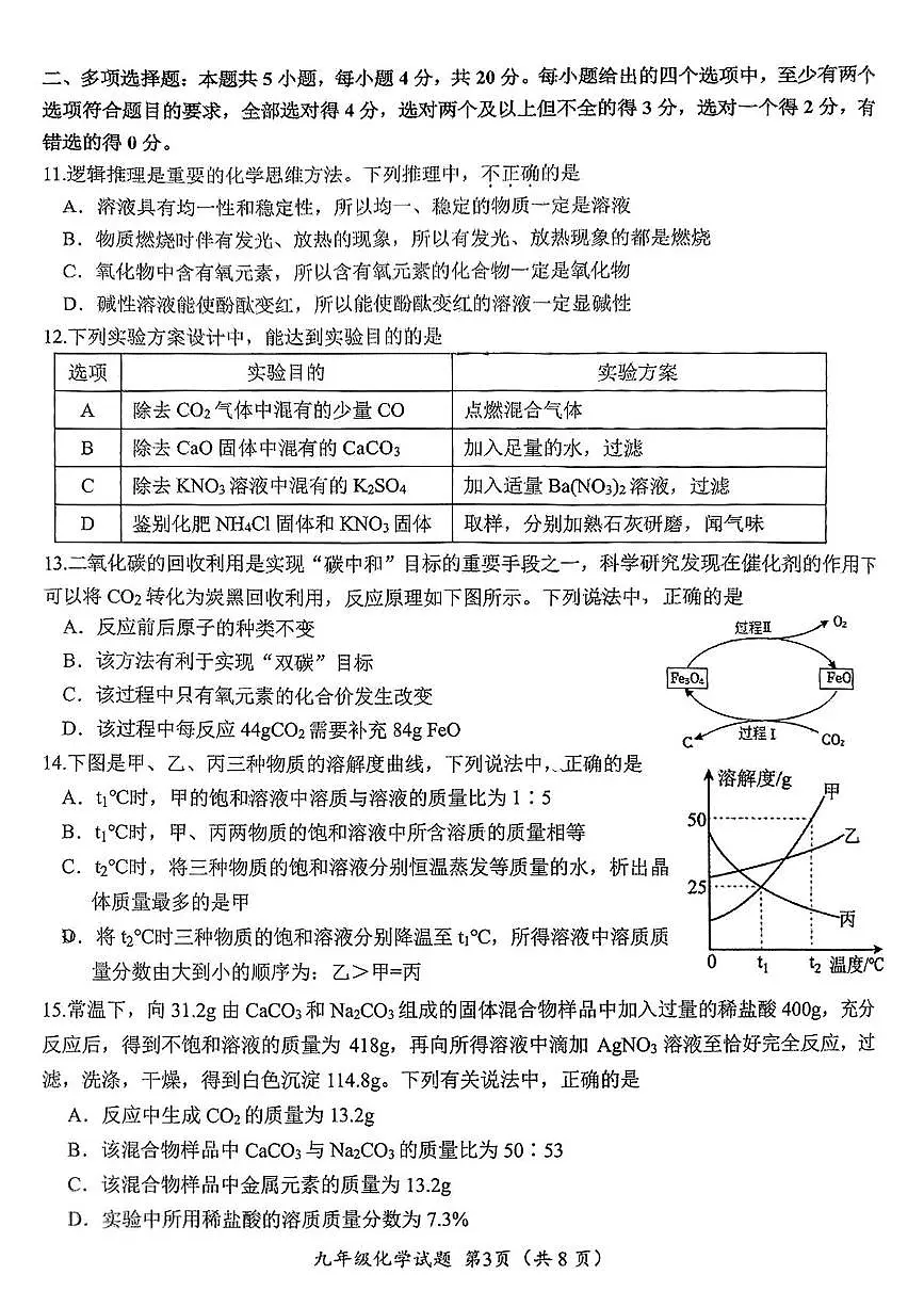 2025年济南市槐荫区中考三模化学试题第3页