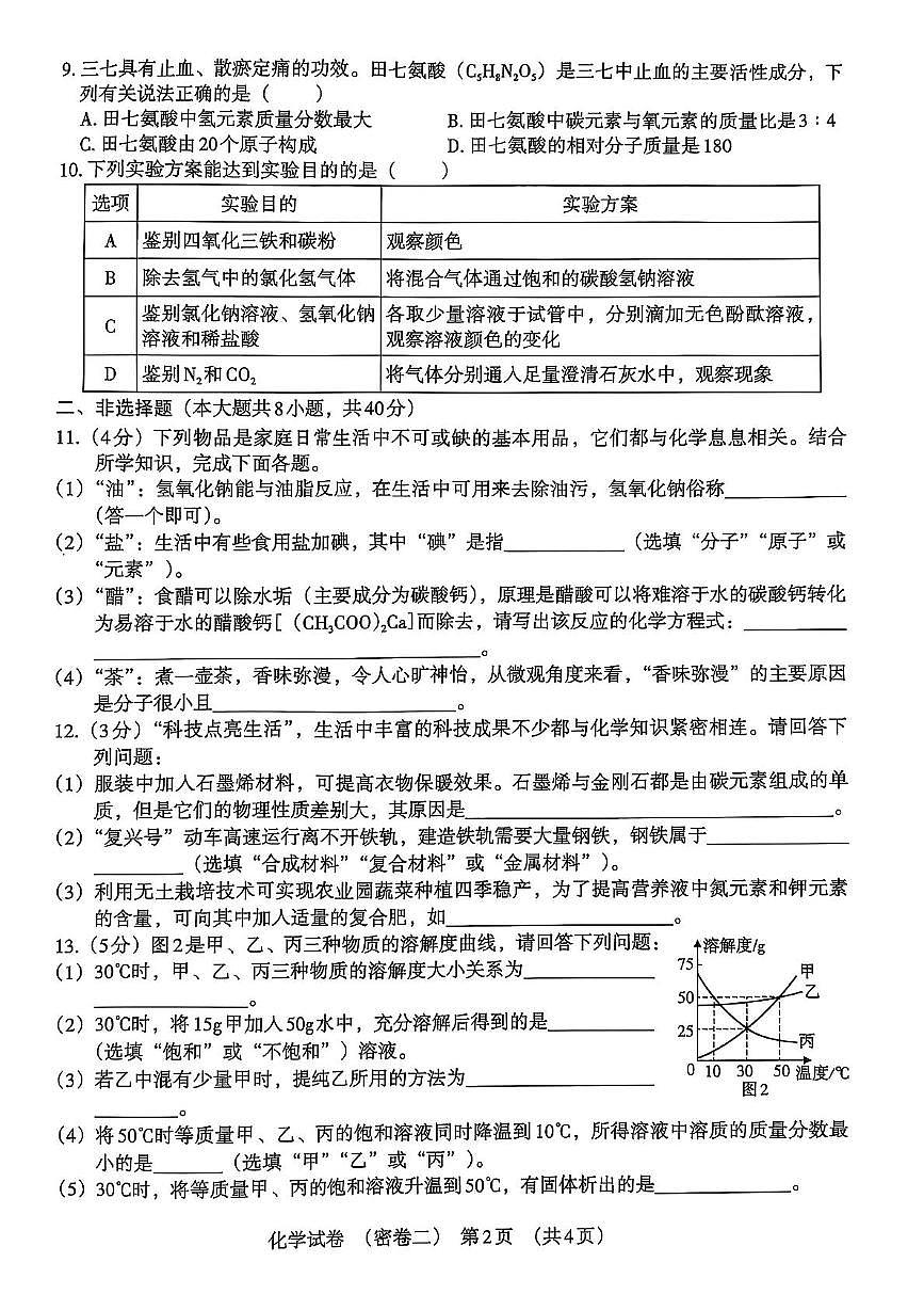 2025年河北省沧州市献县乐寿镇中学、万村中学、十五级初级中学中考模拟预测化学试题（中考模拟）第2页