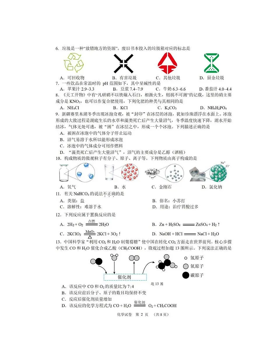 2025年江苏省扬州市树人学校中考三模化学试题（中考模拟）第2页