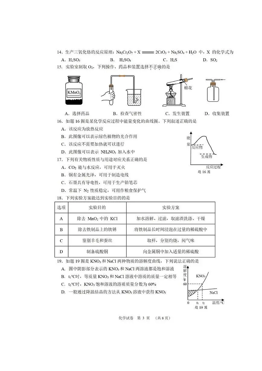 2025年江苏省扬州市树人学校中考三模化学试题（中考模拟）第3页