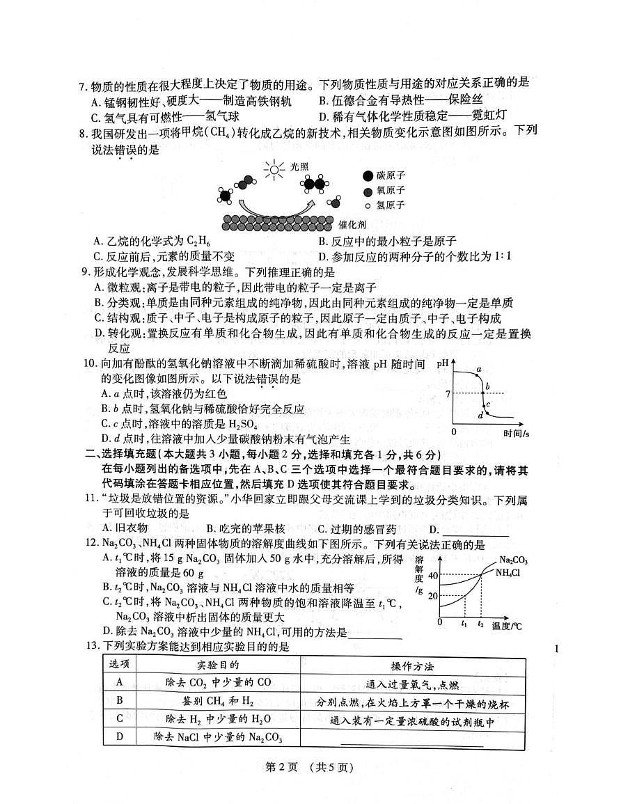 2025年江西省南昌市名校联盟中考第二次学业水平检测化学试卷（中考模拟）第2页