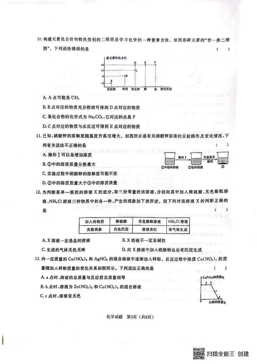 2025年山东省聊城市高唐县第一实验中学中考三模化学试卷（中考模拟）第3页