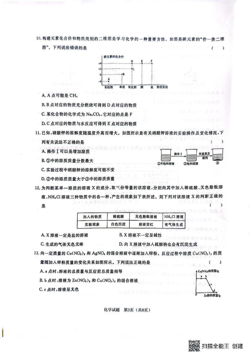 2025年山东省聊城市高唐县第一实验中学中考三模化学试卷（中考模拟）第3页