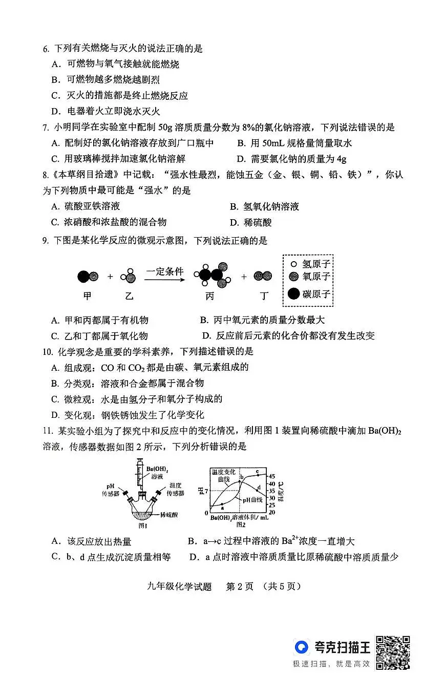 2025年山东省淄博市高青县中考第二次练兵考试化学试题（中考模拟）第2页