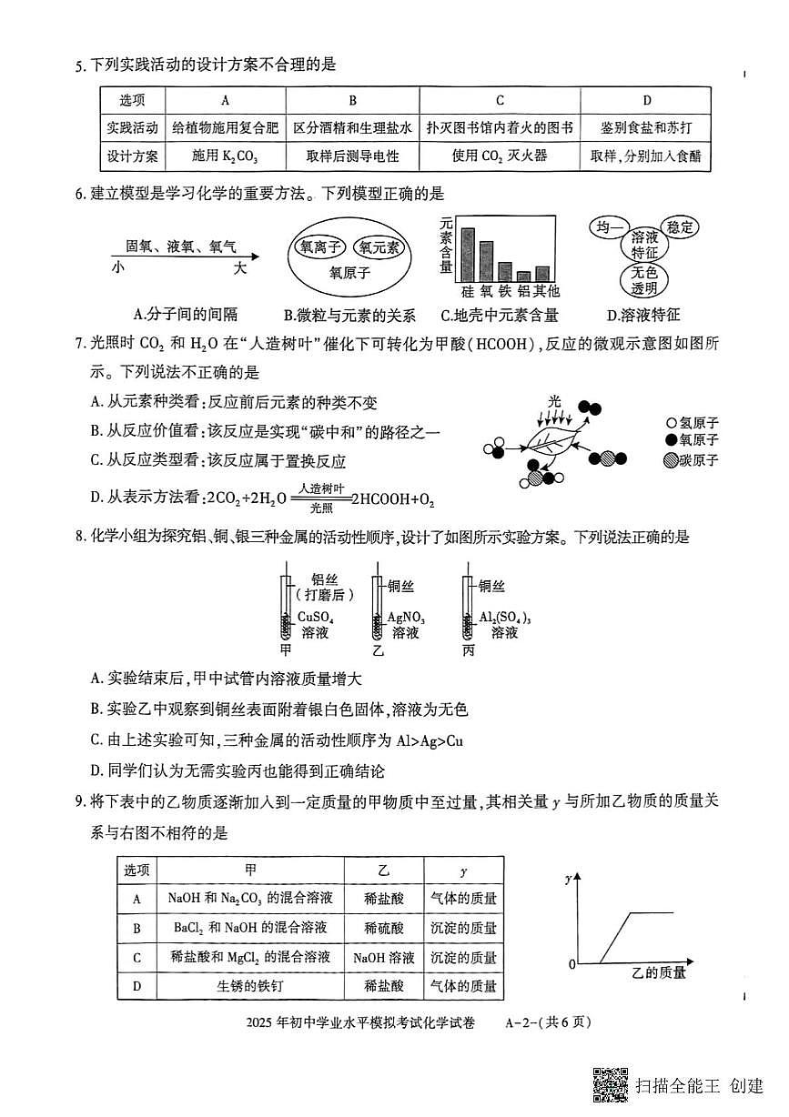 2025年陕西省渭南市临渭区崇宁中学初中学业水平模拟考试化学试卷（中考模拟）第2页