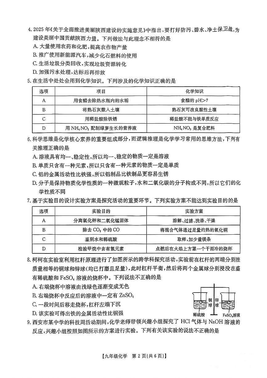 2025年陕西省咸阳市永寿县店头中学中考第八次模考化学试题（中考模拟）第2页