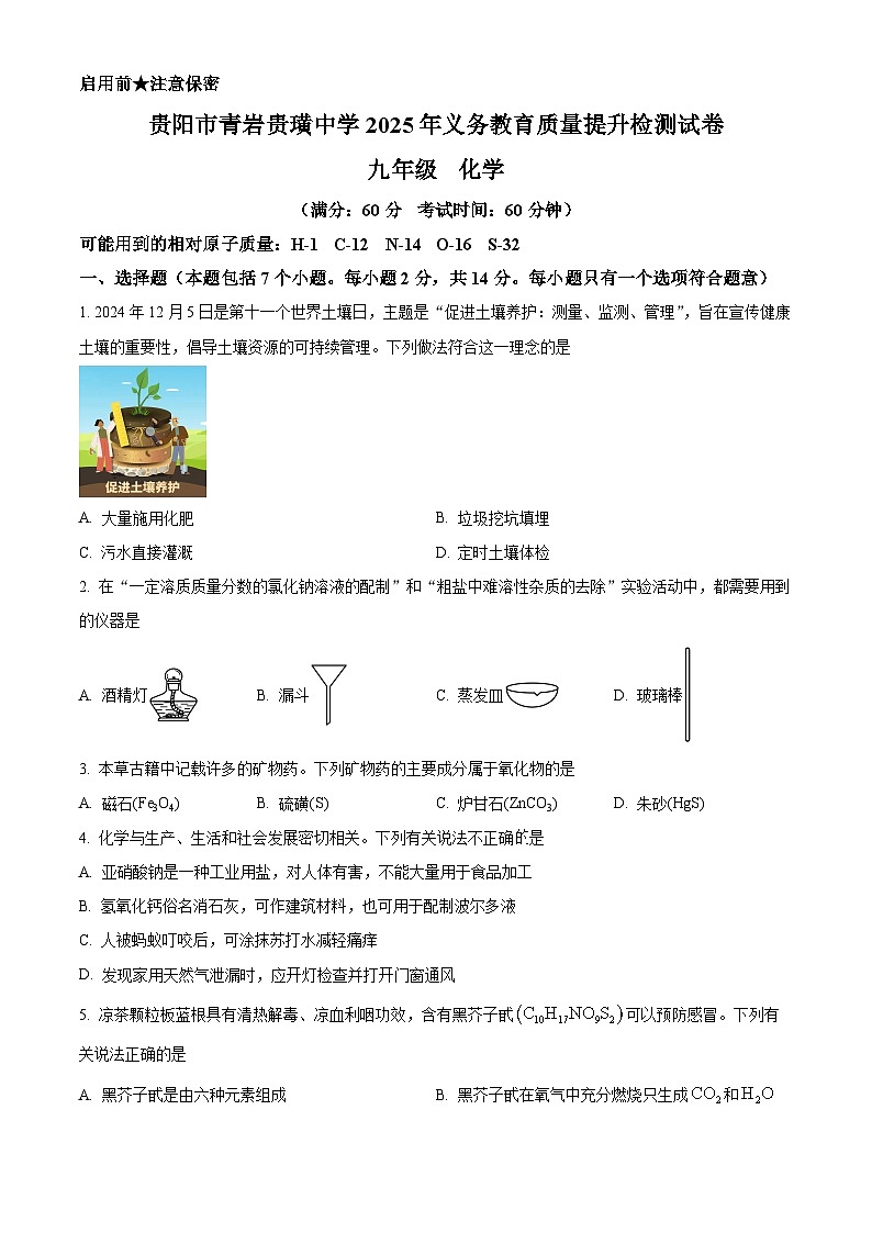 2025年贵州省贵阳市花溪区青岩贵璜中学中考一模化学试题（中考模拟）第1页