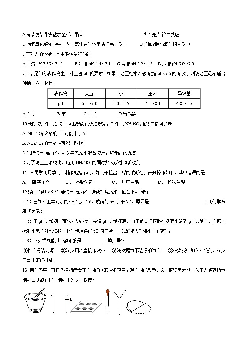 2025年春鲁教版化学九年级下册 第三节 溶液的酸碱性（分层练习）（原卷版）第2页