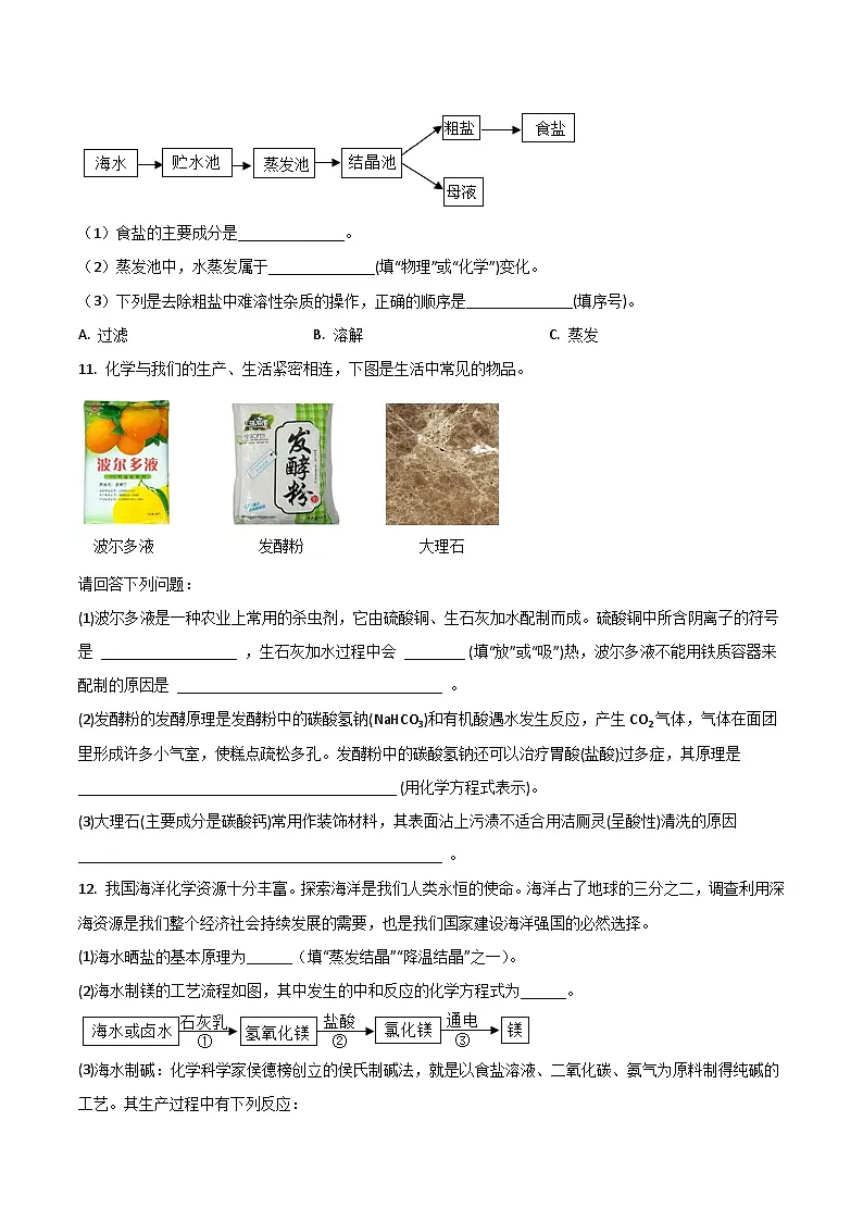 2025年春鲁教版化学九年级下册 第八单元 海洋化学资源的利用（原卷版）第3页