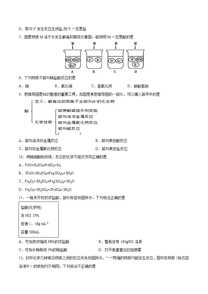 2025年春鲁教版化学九年级下册 第一节 酸及其性质（分层练习）（原卷版）第2页