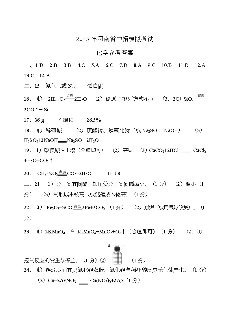 2025河南省息县中考模拟测试化学试题（带答案） 模拟考试化学答案(1)第1页