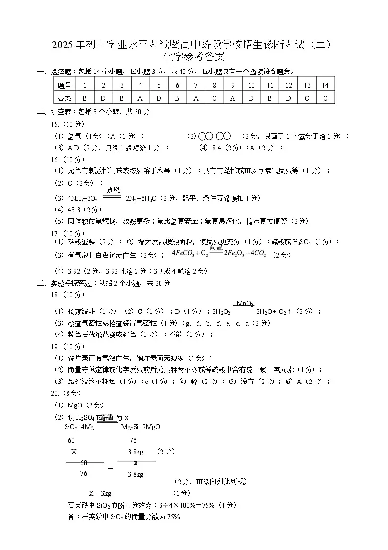 化学答案（二诊）第1页