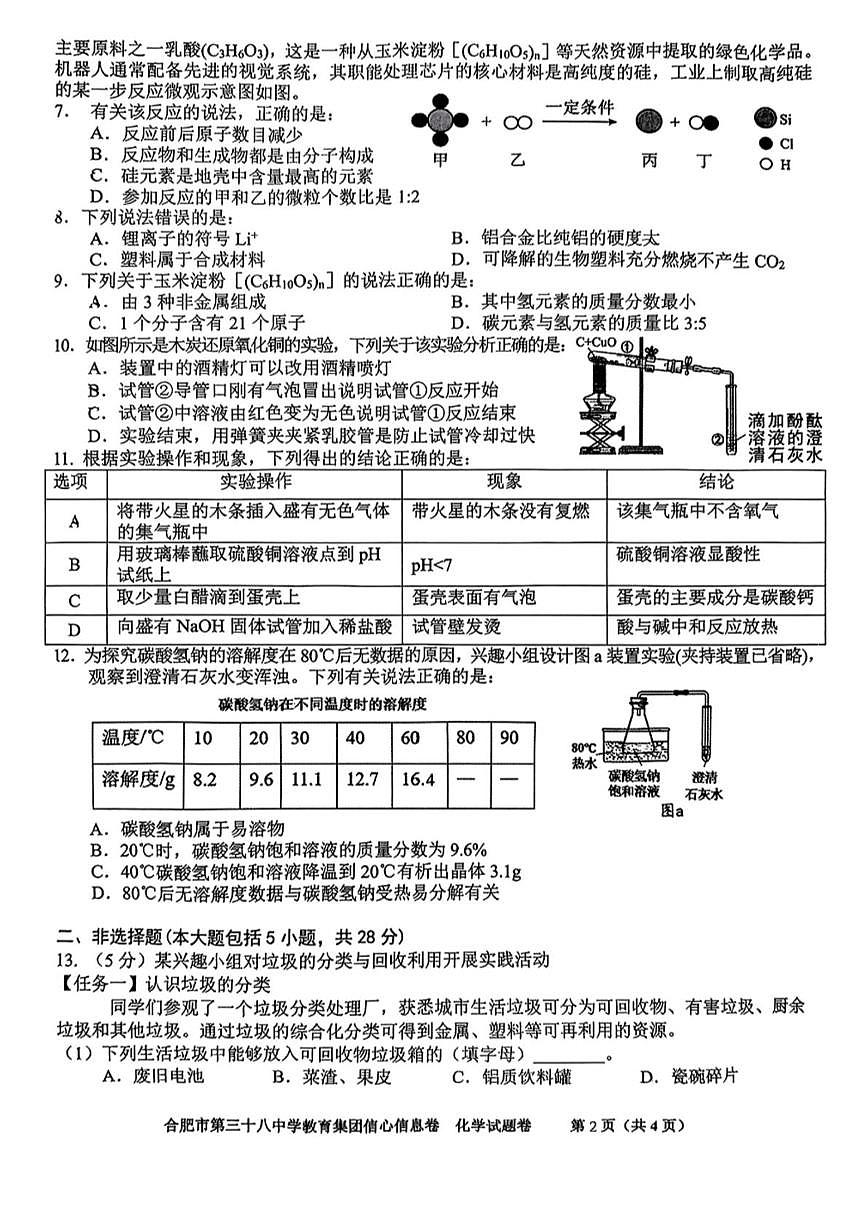 2025年安徽省合肥市第三十八中学教育集团中考信心信息卷化学试题（中考模拟 ）第2页