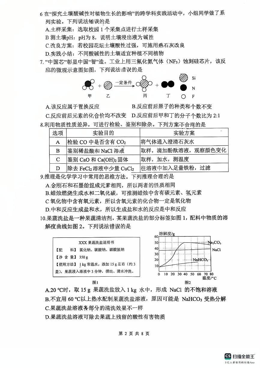 2025年福建省厦门市海沧区中考模拟测试化学试卷（中考模拟 ）第2页