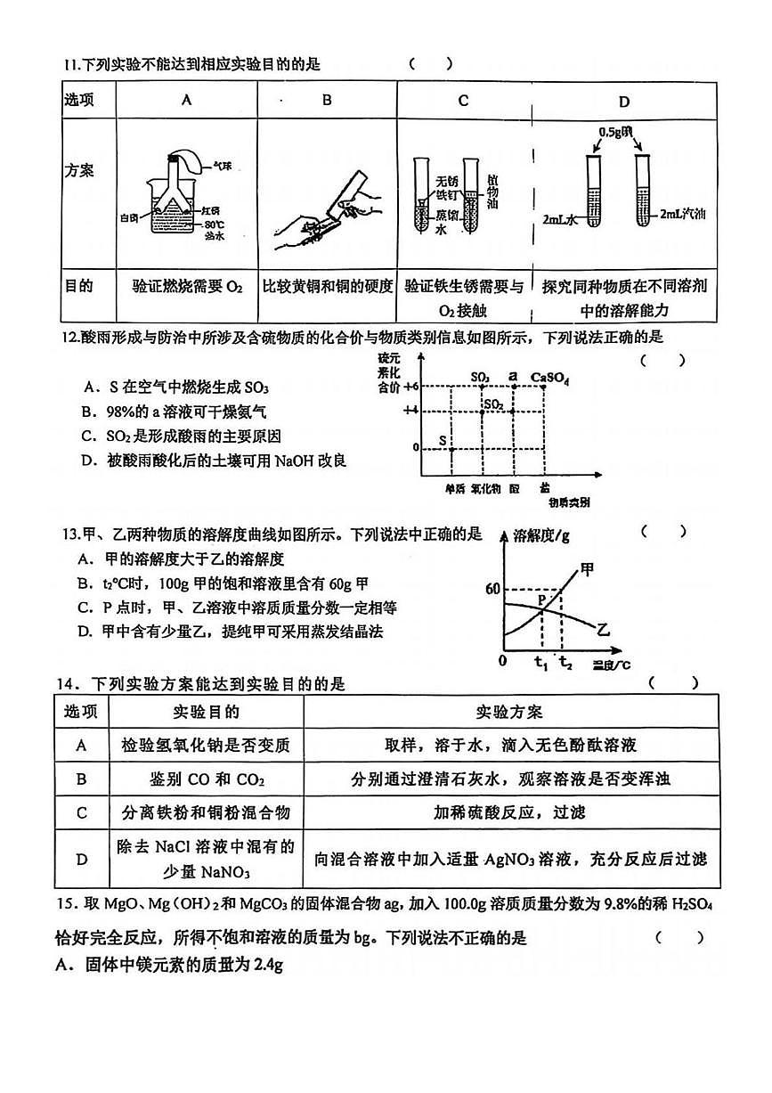 2025年江苏省盐城市鹿鸣路初级中学中考二模化学试卷（中考模拟 ）第3页