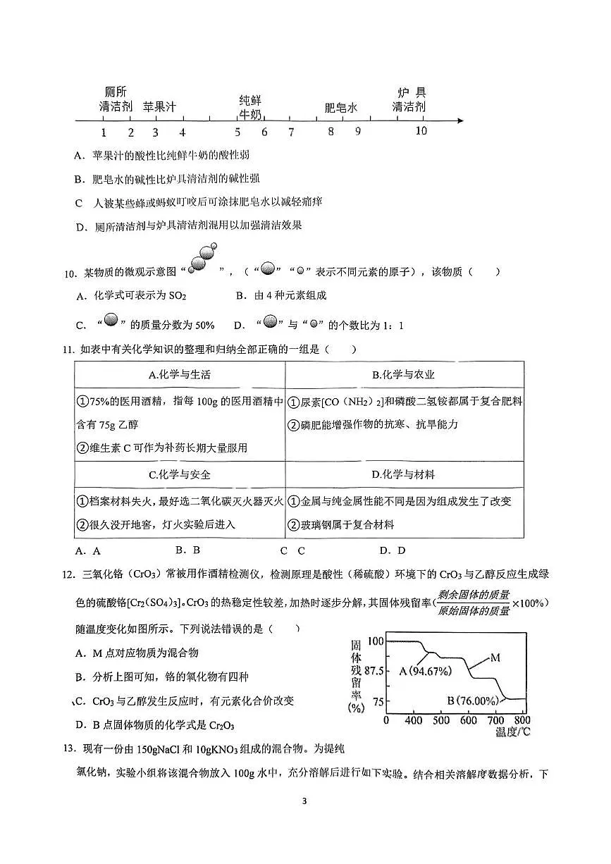 2025年四川省成都市棕北中学中考三模化学试题（中考模拟 ）第3页