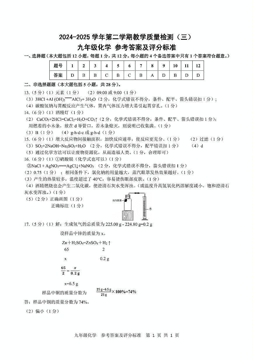 安徽省合肥市包河区2024-2025中考三模化学试卷及答案 2025年包河区中考三模卷化学答案第1页