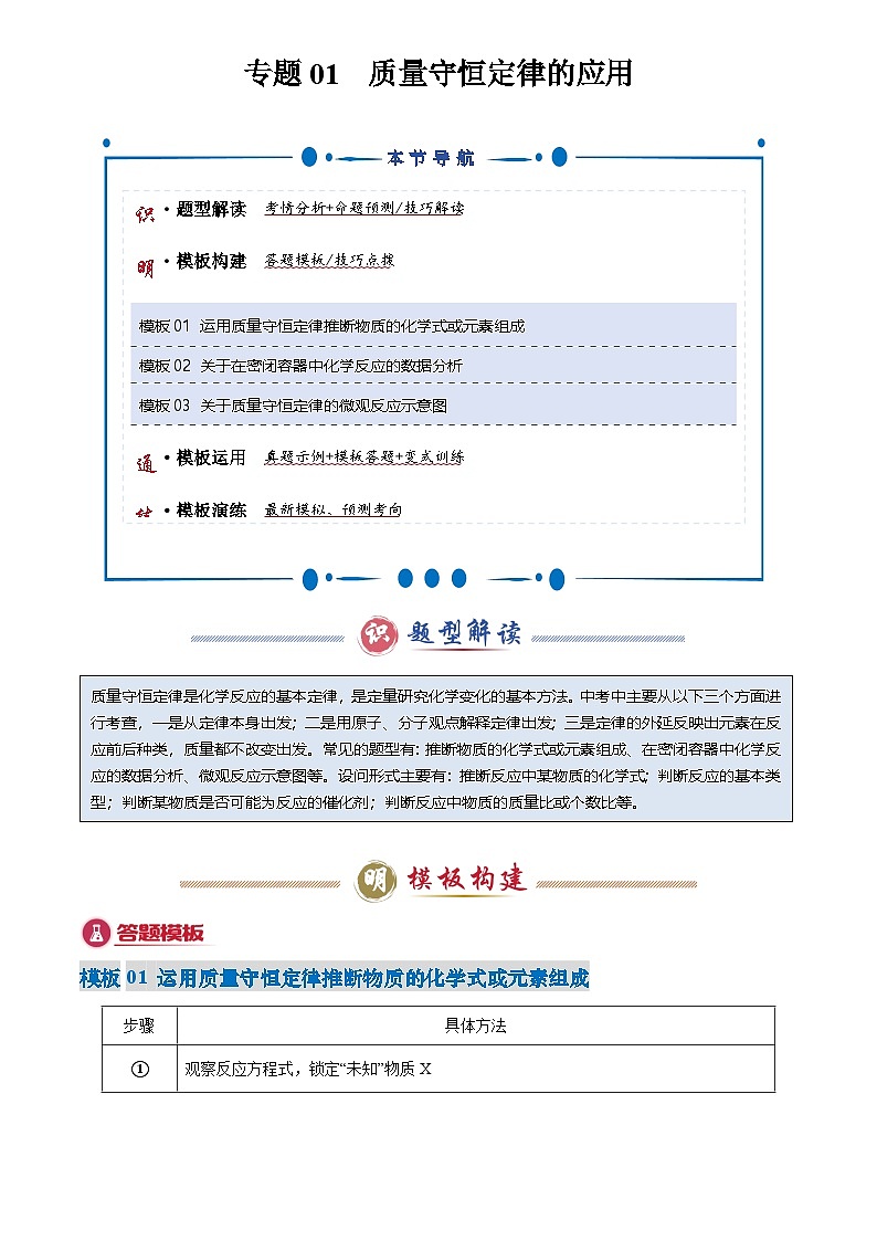 2025年中考化学专题复习练习专题01 质量守恒定律的应用(解析版)第1页