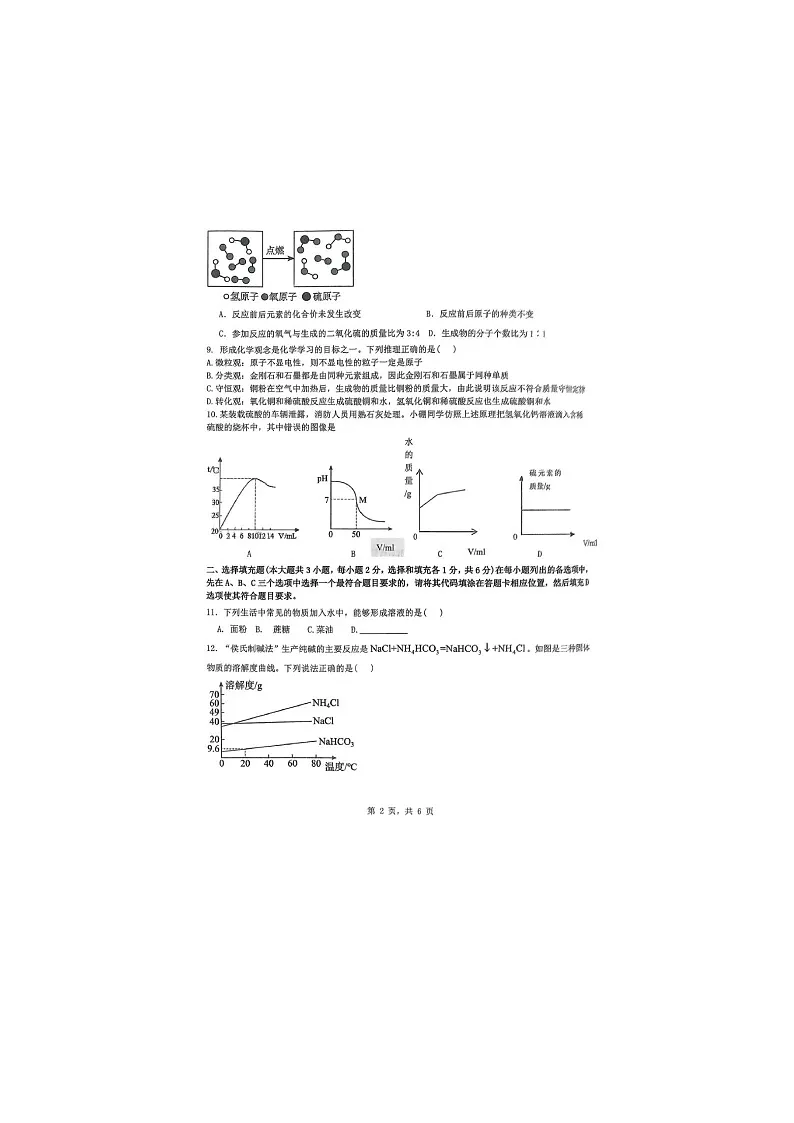 江西省抚州市十二校2024-2025学年九年级下学期5月月考化学试卷（扫描版）第2页