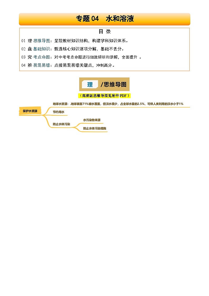 2025年中考化学专项复习讲义专题04 水和溶液(原卷版)第1页