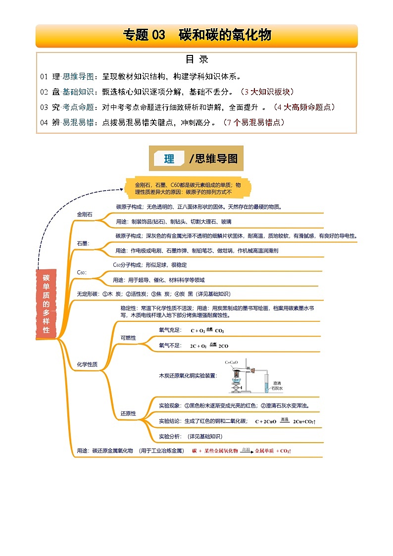 2025年中考化学专项复习讲义专题03 碳和碳的氧化物（含答案解析）第1页
