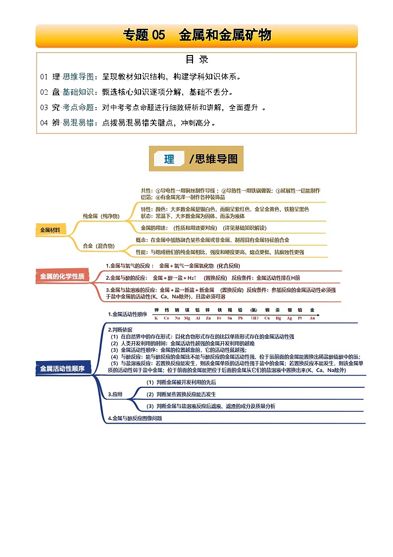 2025年中考化学专项复习讲义专题05 金属和金属矿物(解析版)第1页