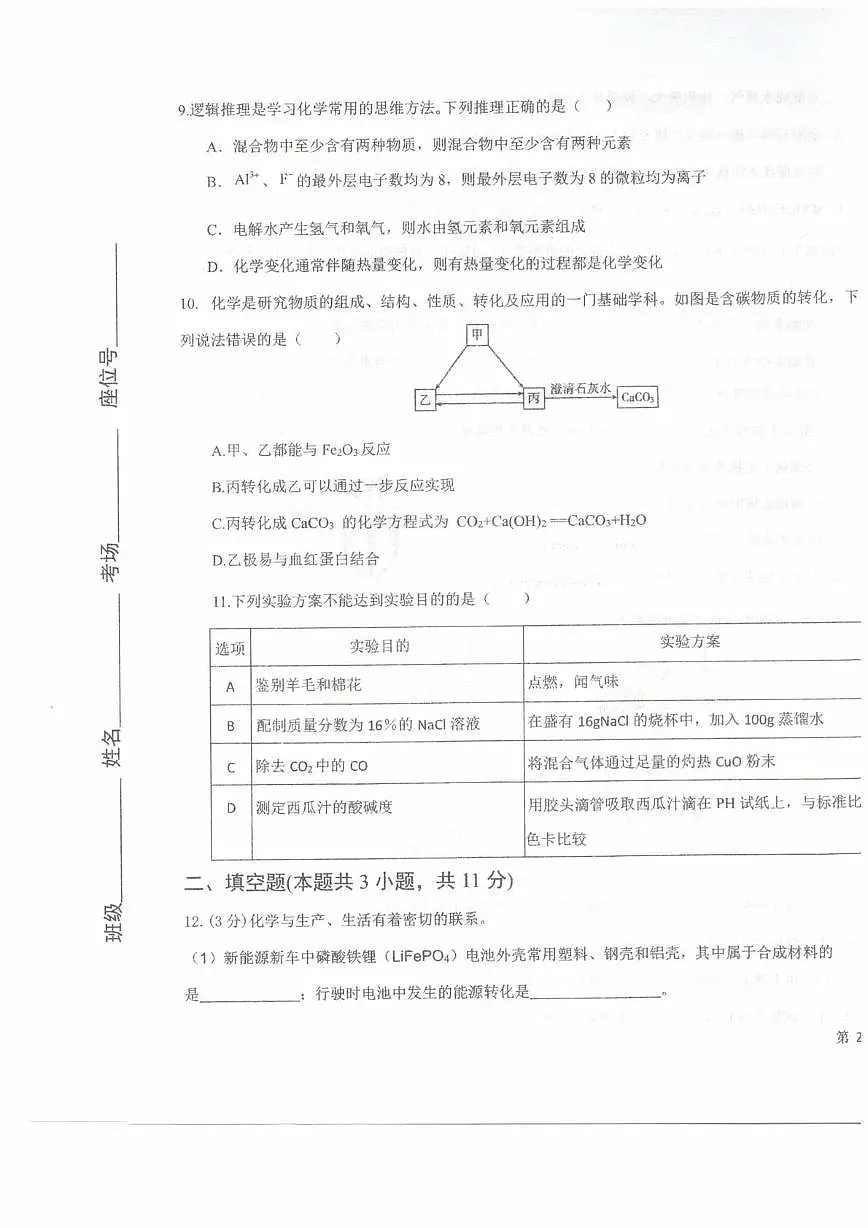 2025年宁夏回族自治区中卫市中宁县中考模拟预测化学试题（中考模拟）第3页