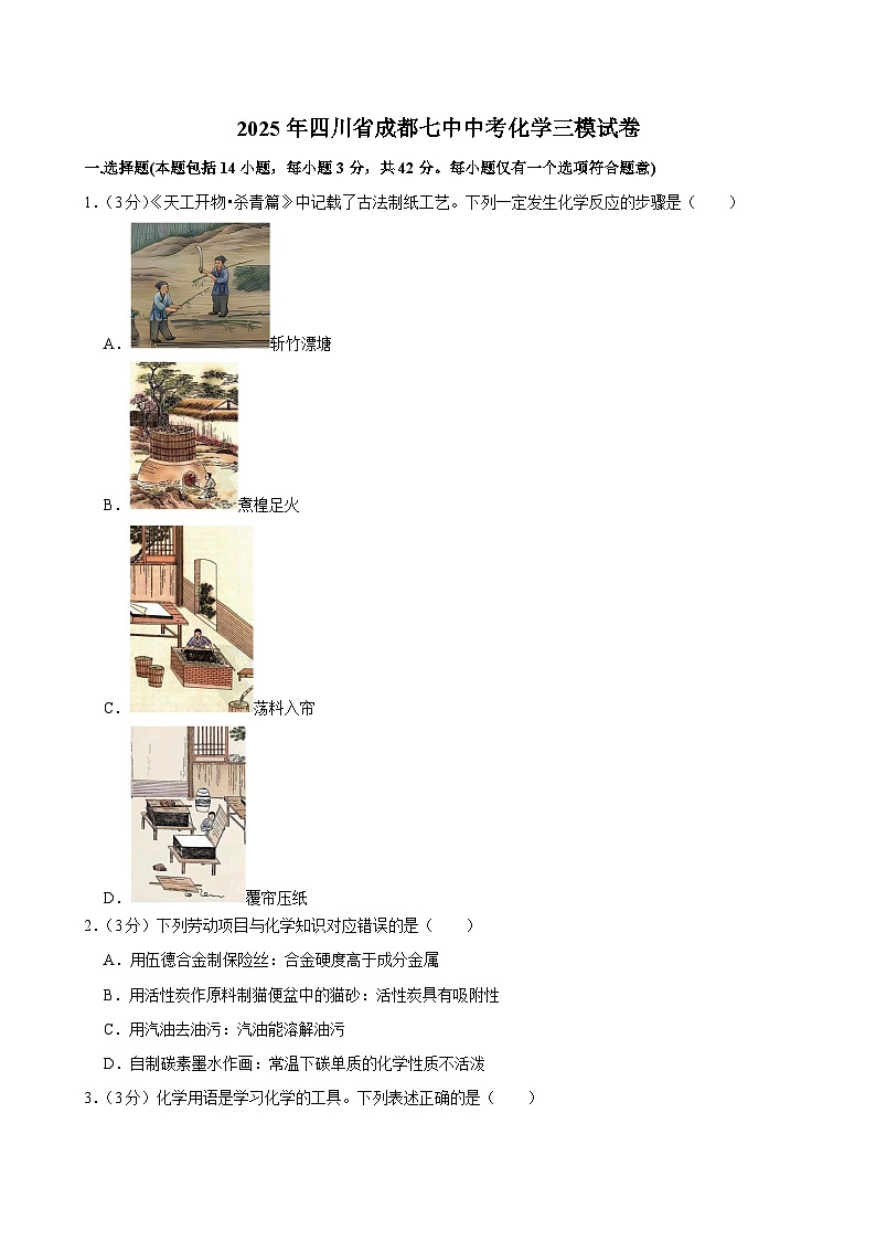 2025年四川省成都市第七中学中考三模化学试卷第1页