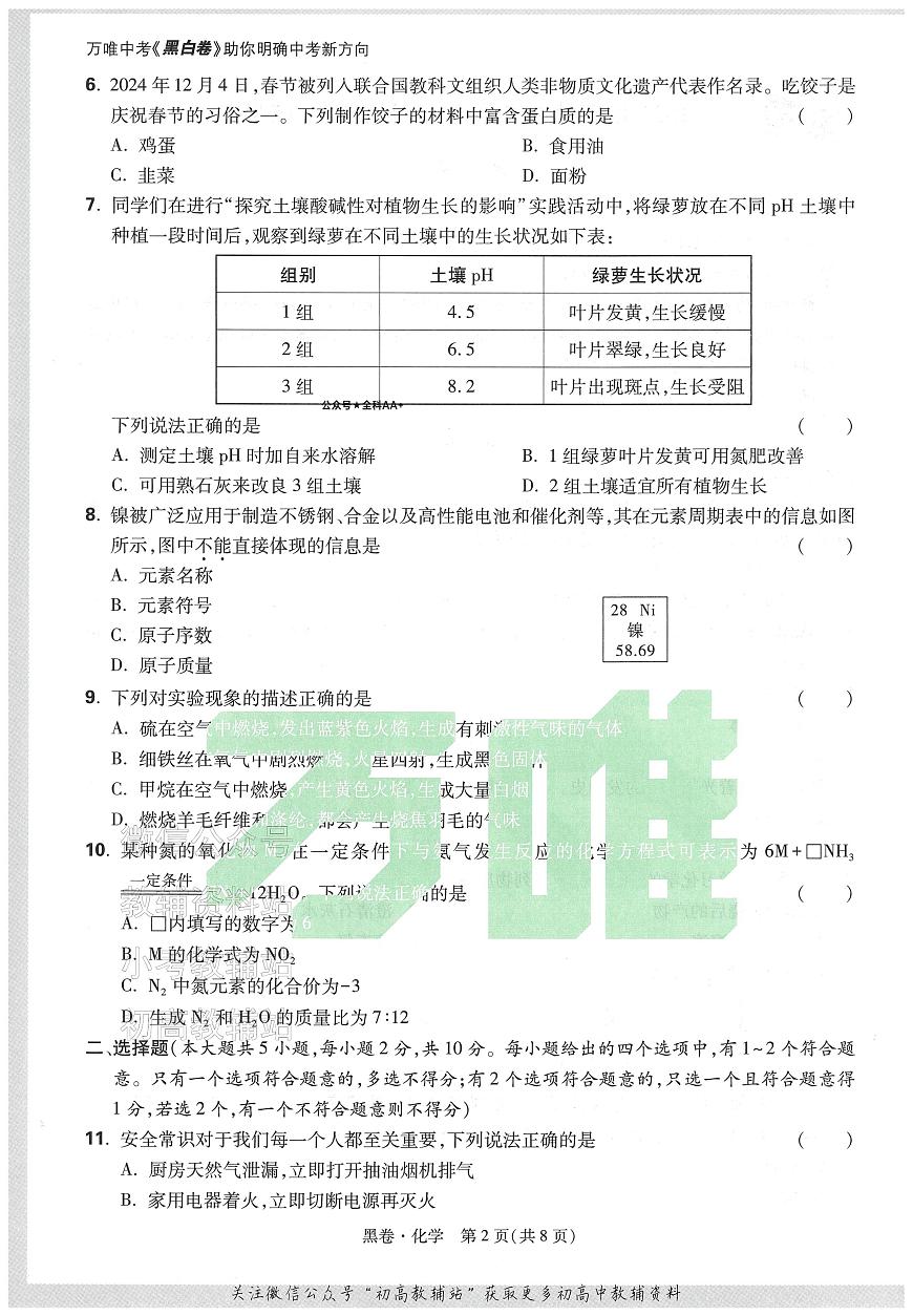 2025《万唯中考•天津黑白卷》化学黑卷第2页