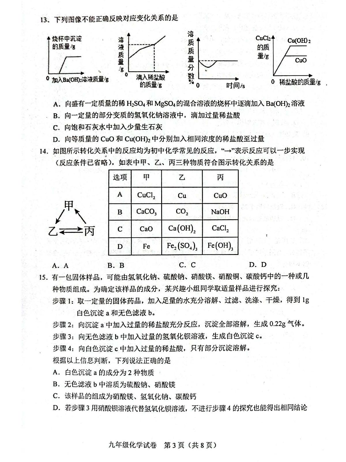 2025年天津市和平区中考三模化学试题含答案第3页