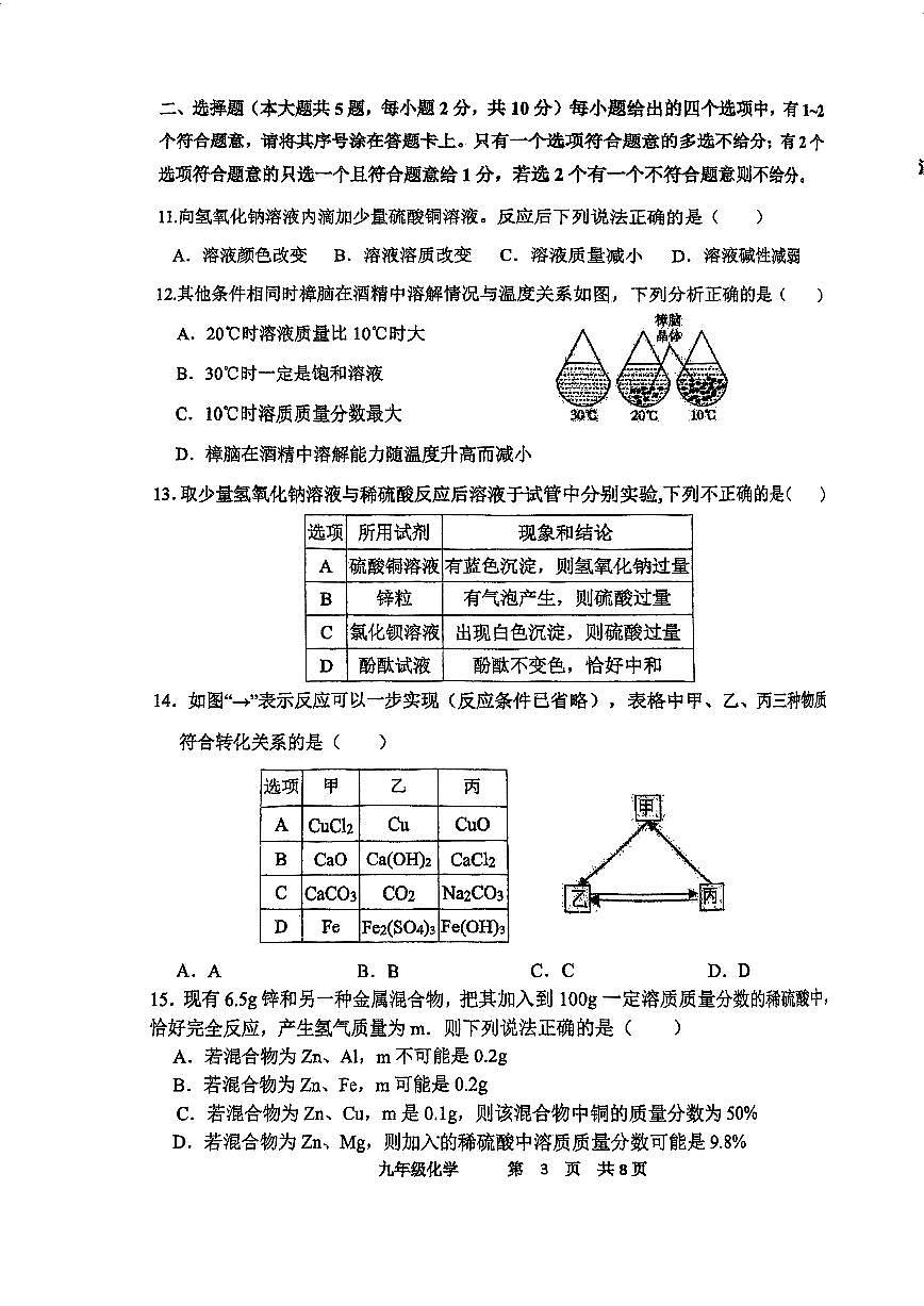 2025年天津市红桥区中考三模化学试题含答案第3页