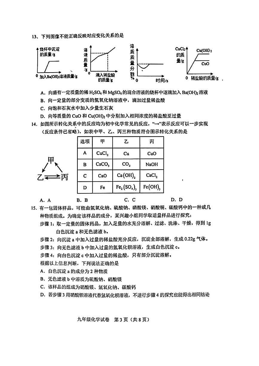 2025年天津和平区中考三模化学试卷（中考模拟）第3页