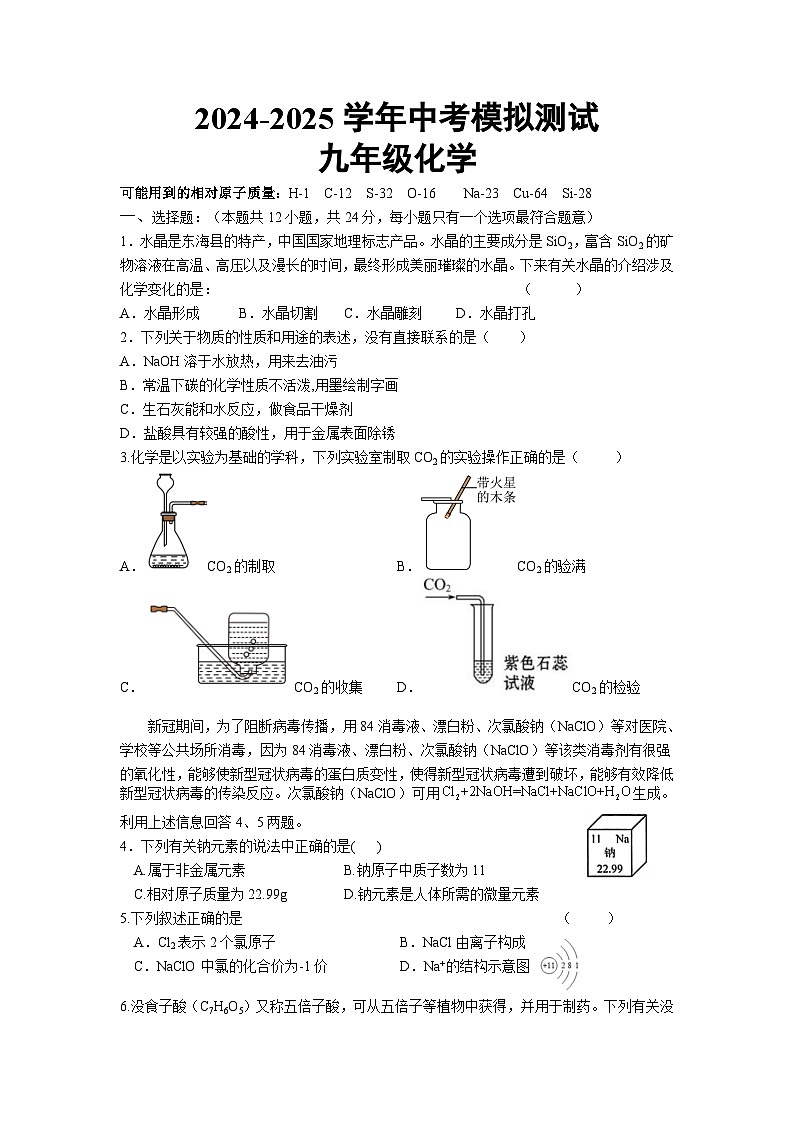 2025年江苏省连云港市东海县初级中学中考二模化学试题（中考模拟）第1页