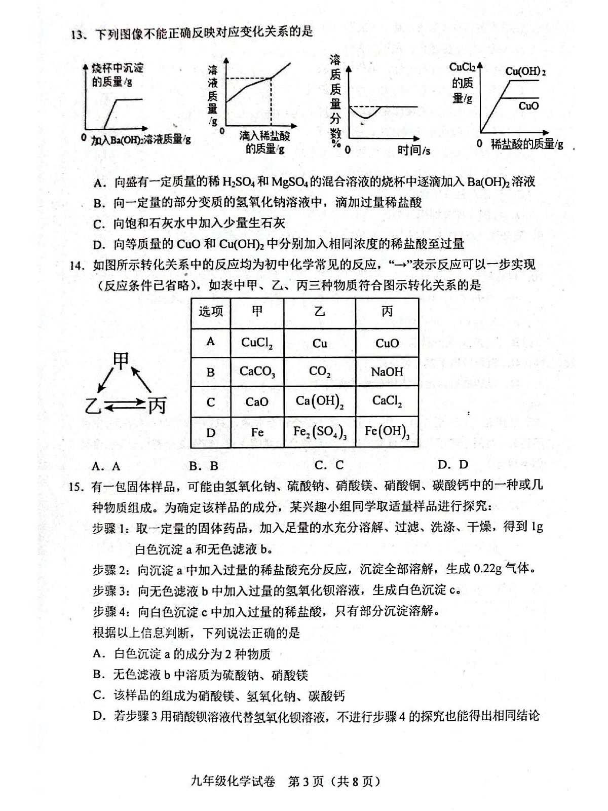 2025年天津市和平区九年级三模化学试题（含答案） 2025年天津市和平区九年级三模化学试题第3页