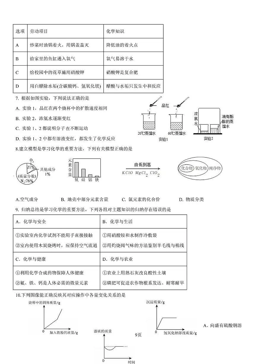 山东省乐陵市朱集镇中学2024-2025学年九年级下学期第二次月考化学试题第2页