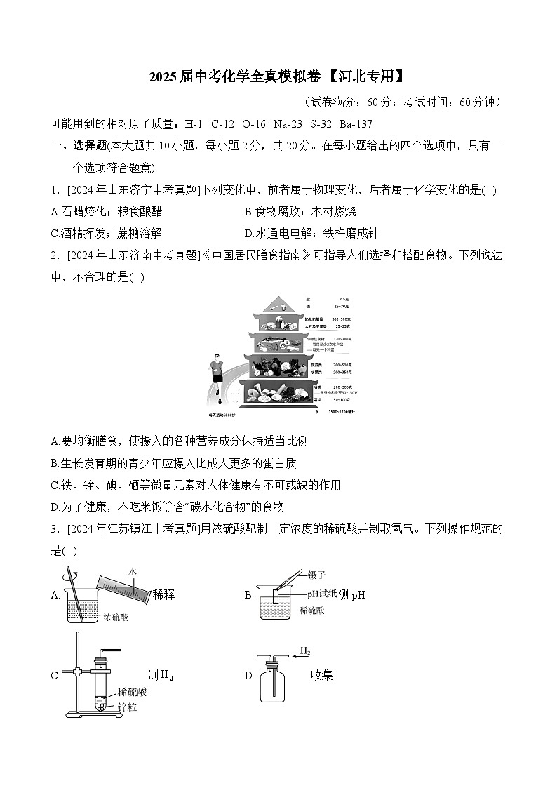 2025届中考化学临考模拟卷 【河北专用】第1页